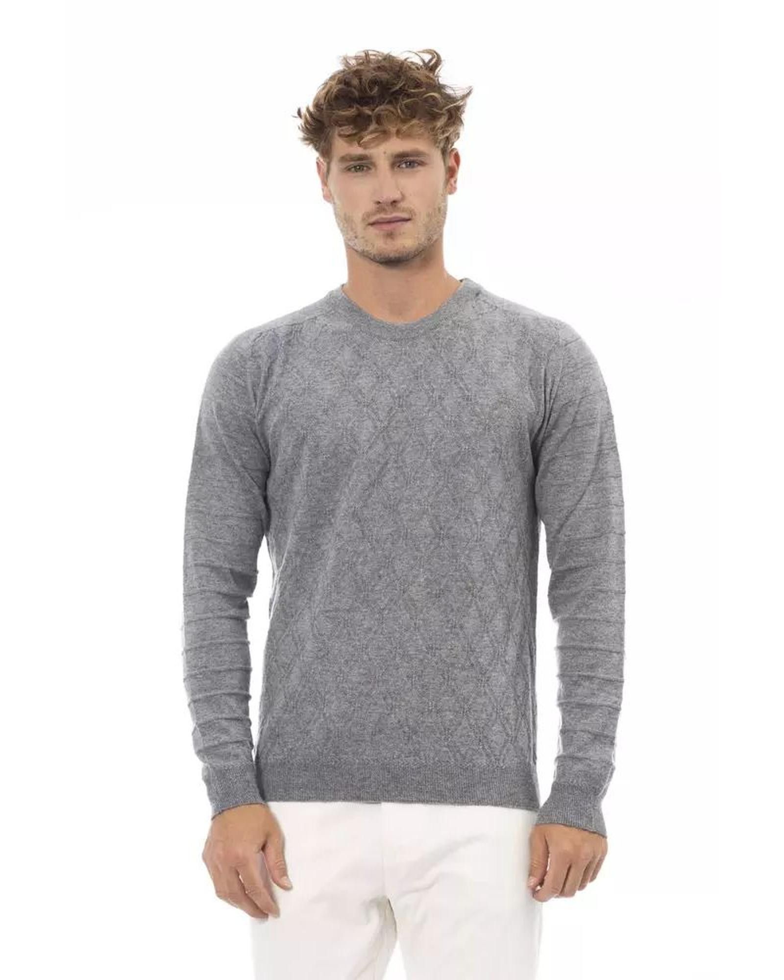 image of Alpha Studio Viscose Crewneck Sweater in Grey, Men's (Size XL)