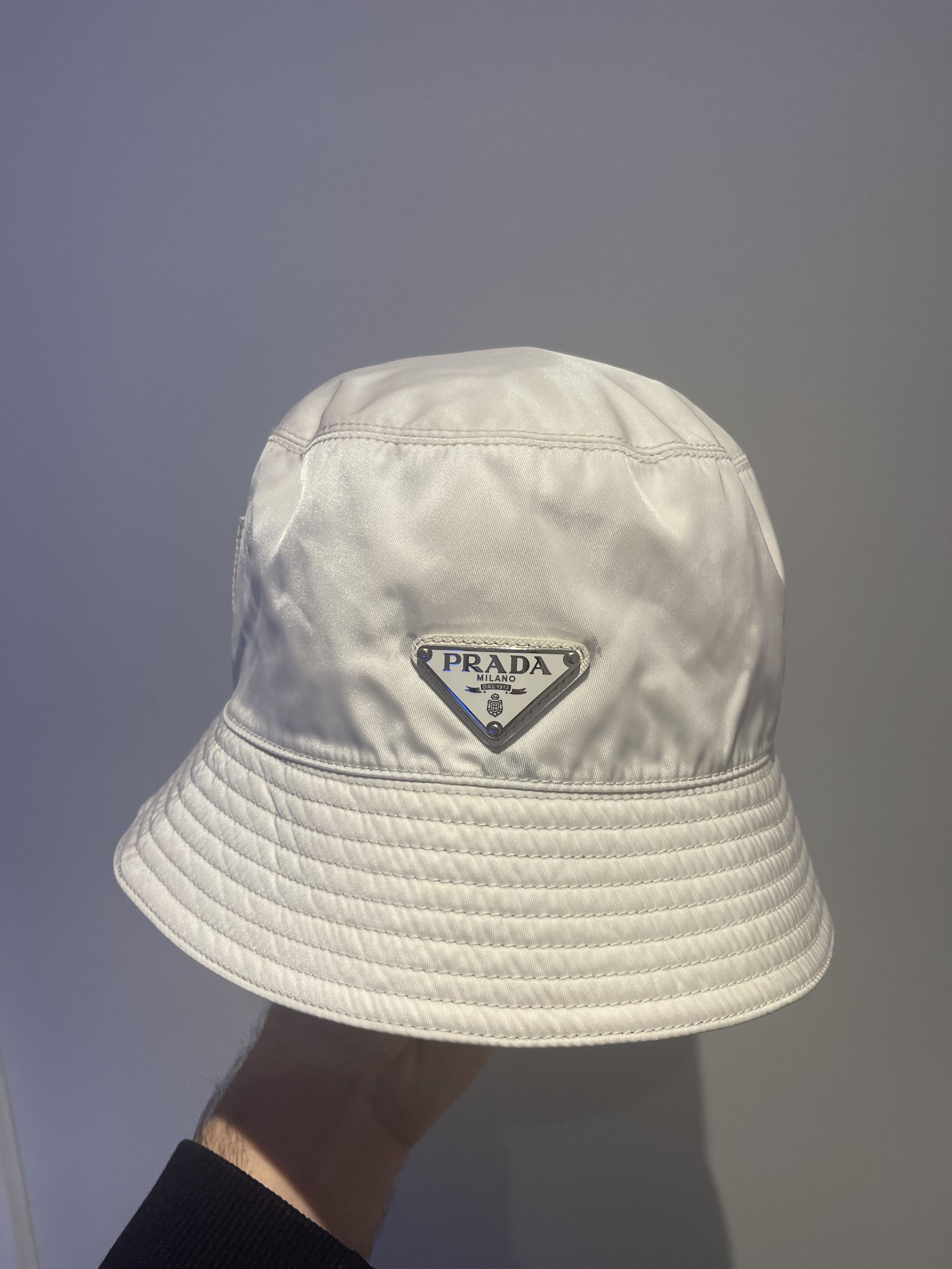 image of Prada Bucket Hat in White, Men's