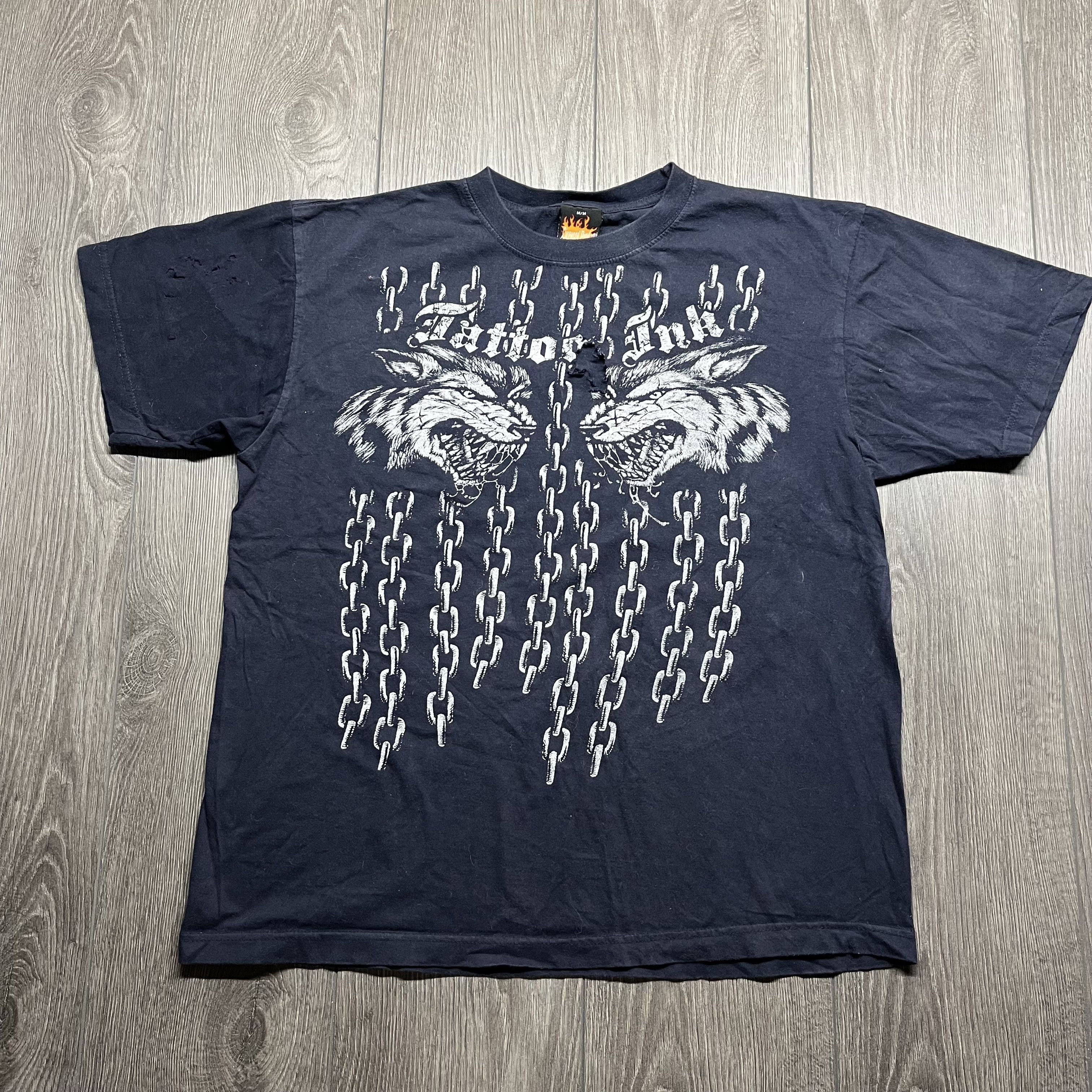 Vintage Vintage Tattoo Ink Y2k Chains Wolf T Shirt Blue Medium Size US M / EU 48-50 / 2 - 1 Thumbnail