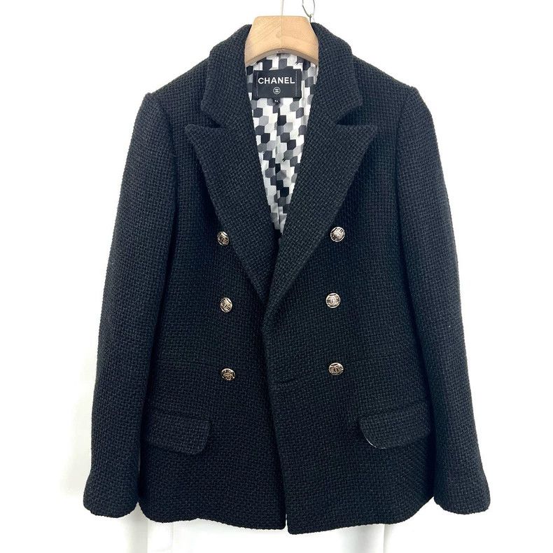 Chanel Chanel Black tweed double-breasted gold-button suit jacket Size XXS / US 00 / IT 34 - 1 Thumbnail