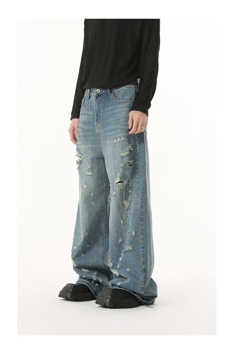 Vintage Men's irregular ripped street straight leg distressed jeans Size US 32 / EU 48 - 4 Thumbnail