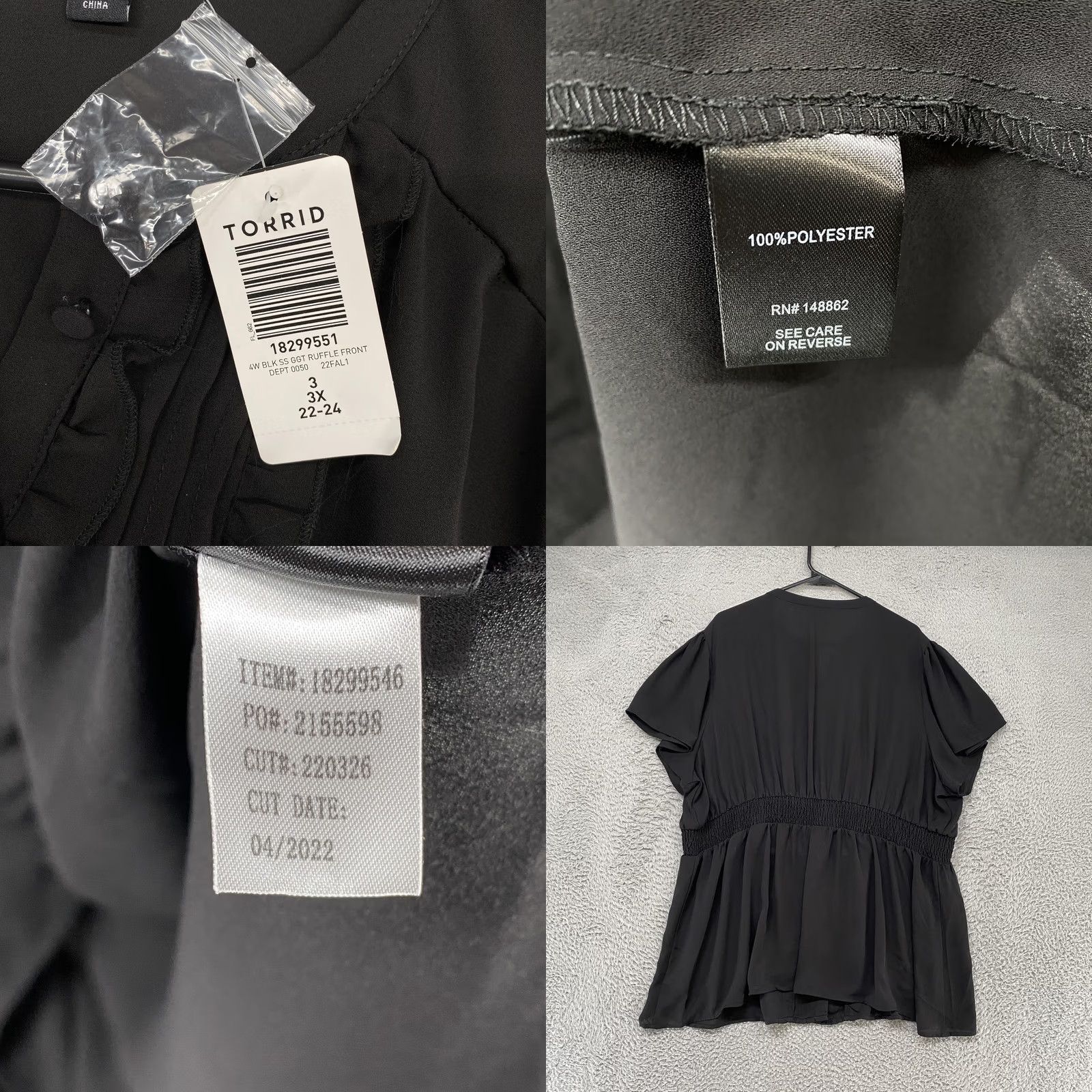 Torrid Torrid Ruffle Tunic Top Womens 3X Black Button Front Flutter Sleeve Size XXL / US 16-18 / IT 52-54 - 8 Thumbnail
