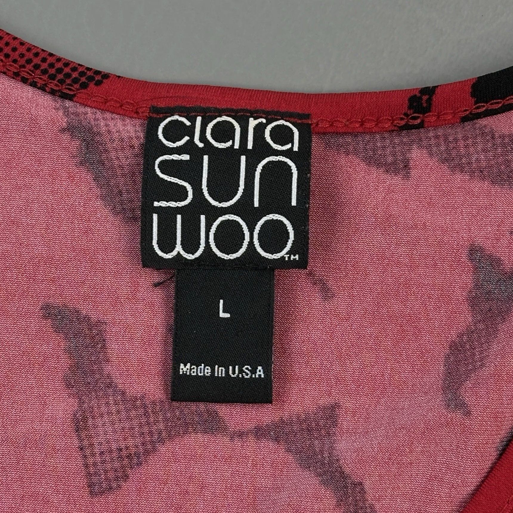 Vintage Clara Sun Woo Top Women's Large Red Black Abstract Print V Neck Tunic Casual USA Size L / US 10 / IT 46 - 4 Thumbnail