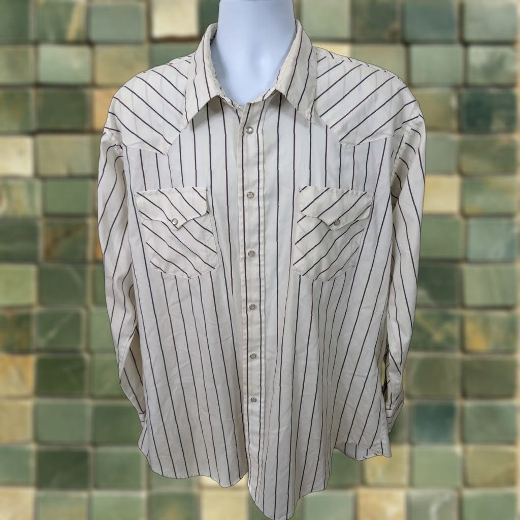 Vintage VINTAGE Ruddock Western Shirt Mens 2XL White Striped Pearl Snap USA Cowboy T6F Size US XXL / EU 58 / 5 - 1 Thumbnail