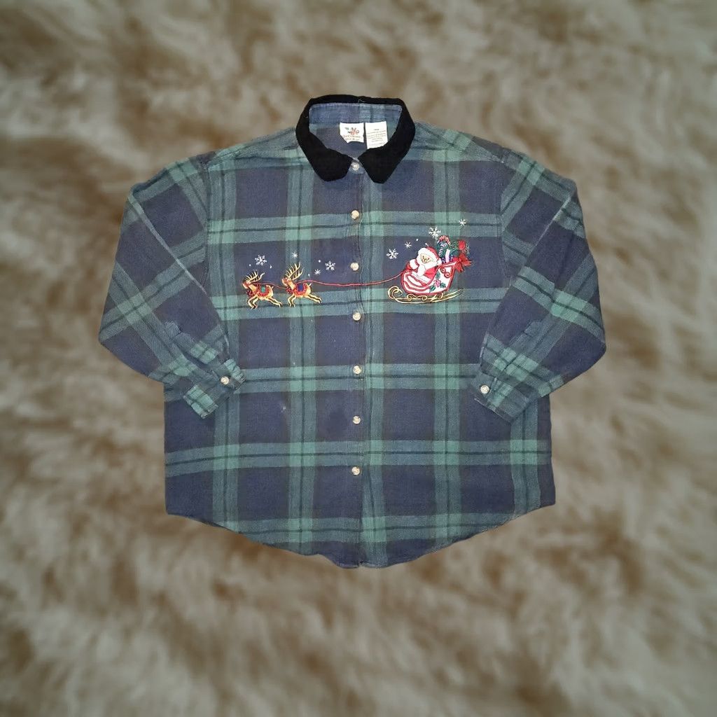 Vintage VINTAGE Nutcracker Button-Up Shirt Christmas Women's 20W Plaid Green Embroidered 90s Holiday Shirt Womens Size 3XL / US 20-22 - 1 Thumbnail