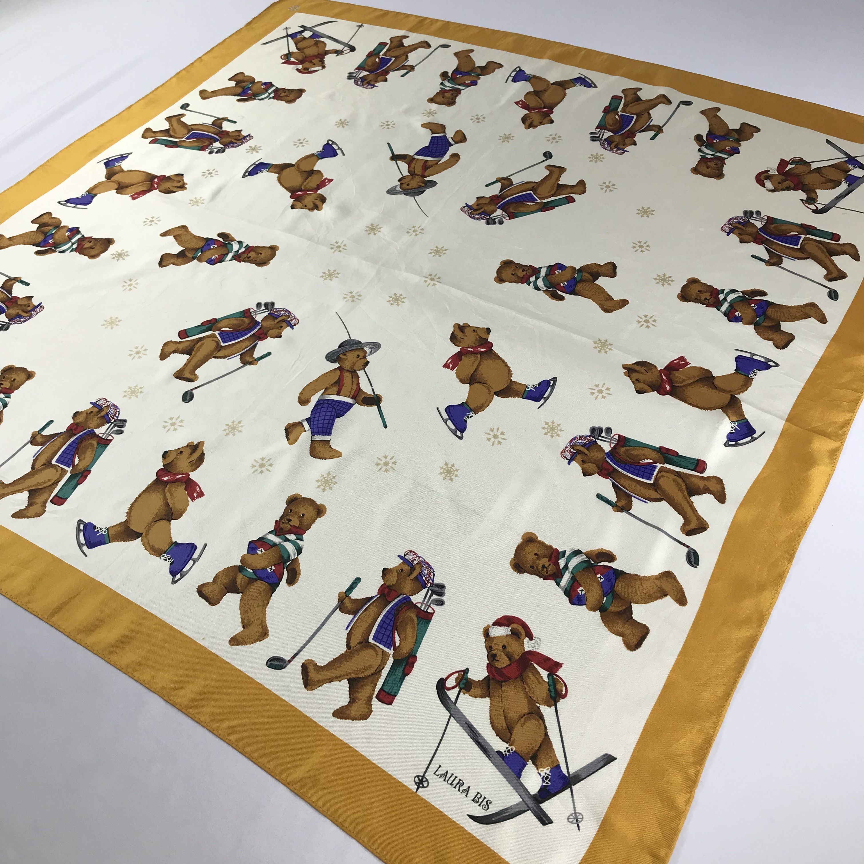 Japanese Brand Laura Bis Ski Teddy Bears Silk Scarf M206 Size ONE SIZE - 4 Thumbnail