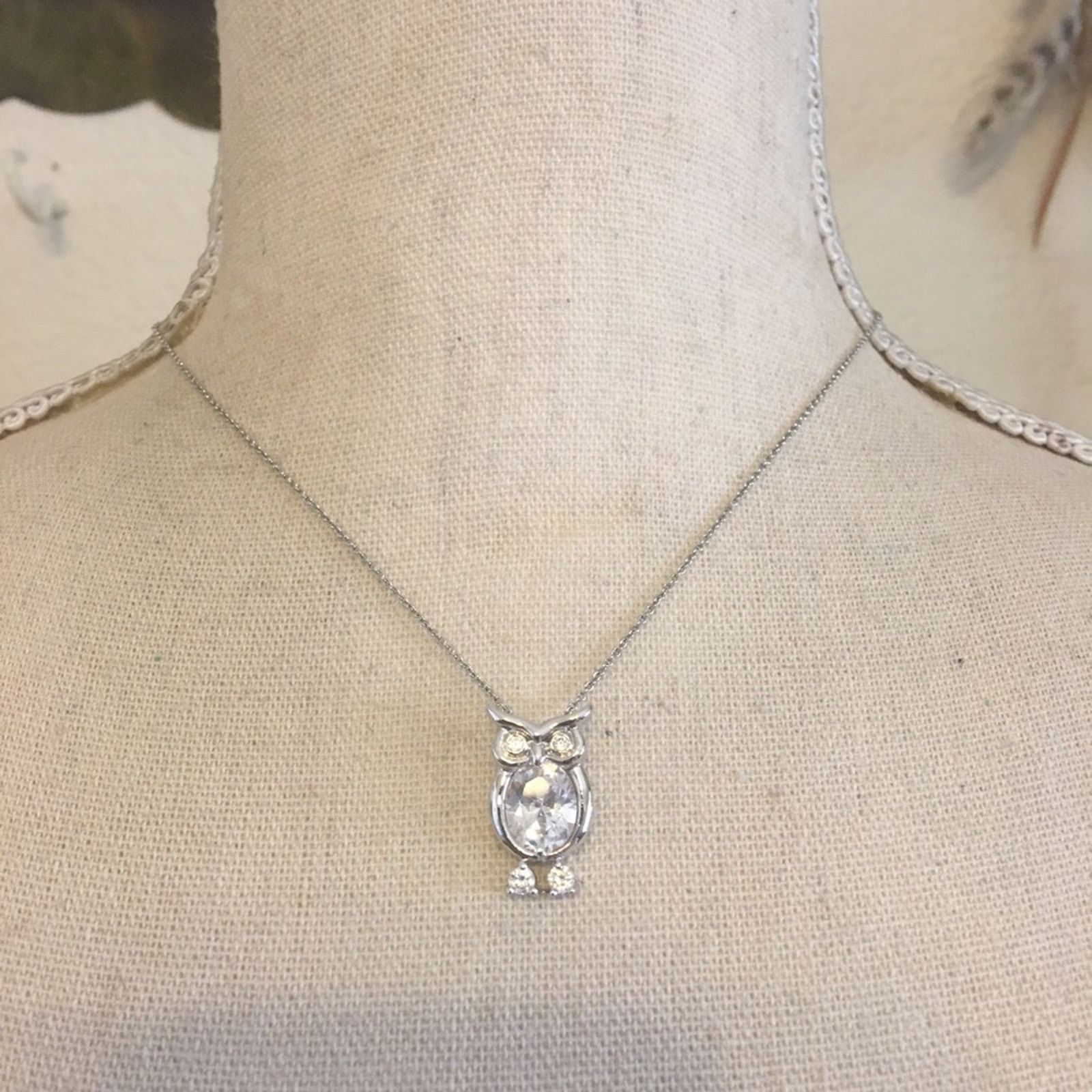 Jewelry Faceted stone owl pendant on silver plated chain Size ONE SIZE - 1 Thumbnail