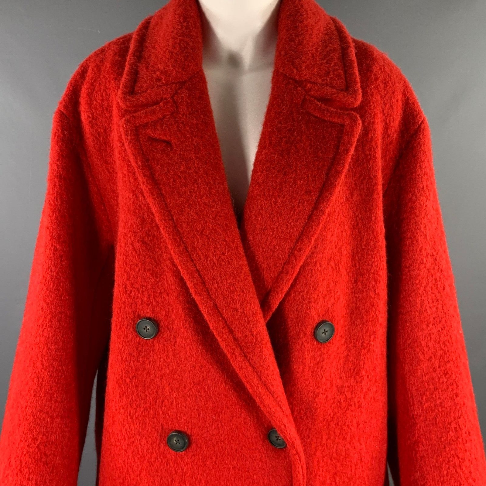 Vince VINCE Size L Red Alpaca Blend Textured Notch Lapel Coat Size L / US 10 / IT 46 - 2 Thumbnail