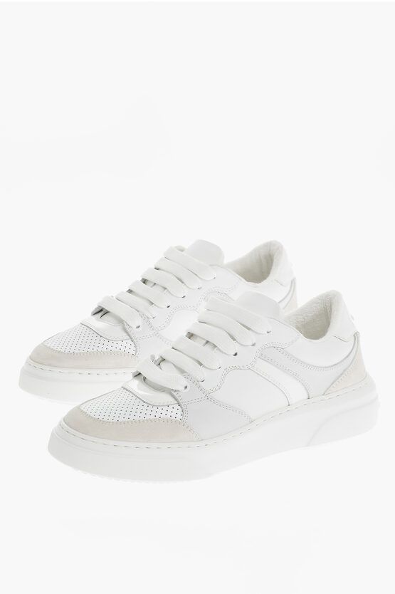 image of Dsquared2 Solid Color Leather Bumper Low-Top Sneakers in White, Women's (Size 6)