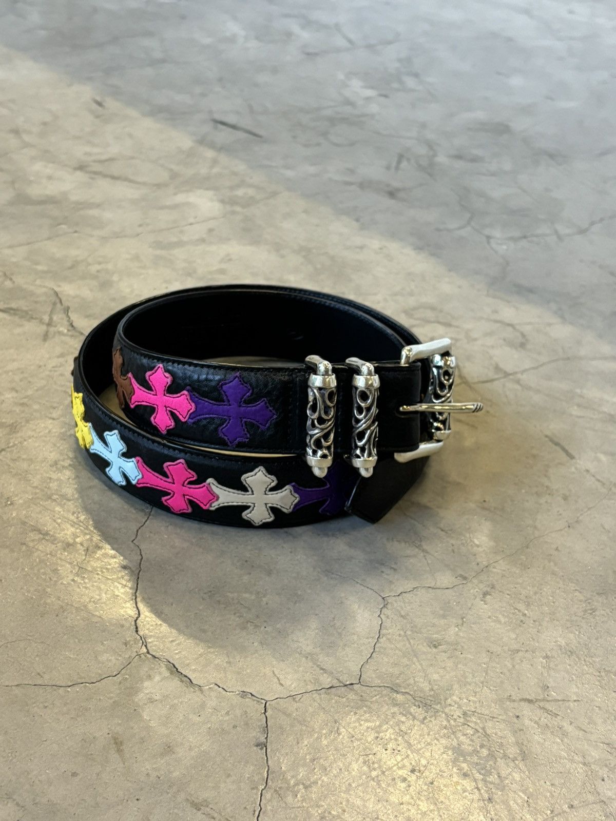 Ceinture Style Chrome Hearts - Multicolore Avec Patch Croix - Taille 28-36