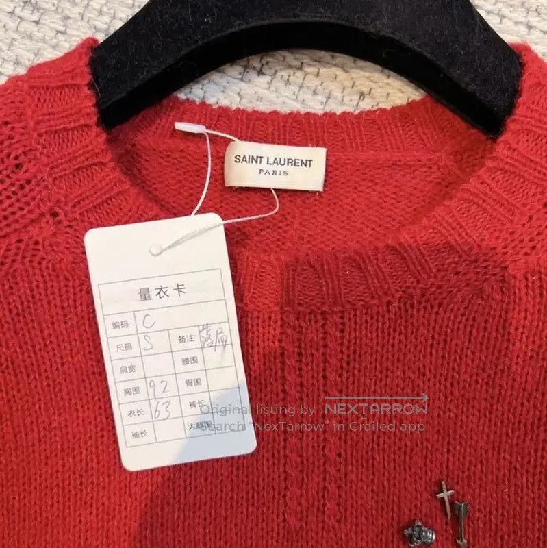 Yves Saint Laurent YSL Red Wool Long Sleeve Knit Sweater . Size S / US 4 / IT 40 - 7 Thumbnail