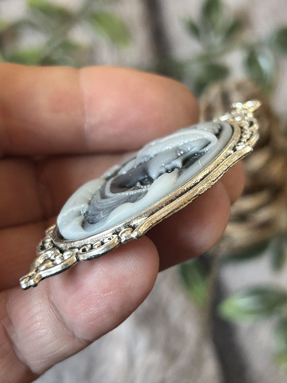Handmade Handcrafted charcoal opalescent Victorian lady necklace Size ONE SIZE - 5 Thumbnail