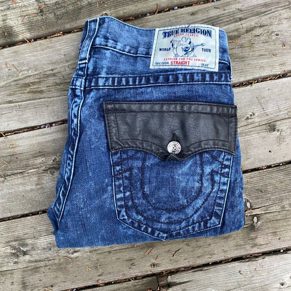 True Religion × Vintage Vintage True Religion Jeans Size 34 Straight 'Leather Tab' Size US 34 / EU 50 - 2 Thumbnail