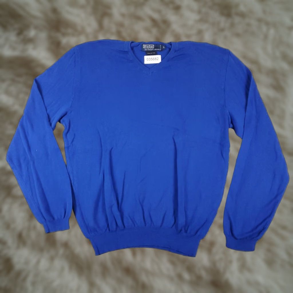 Ralph Lauren Mens Large Blue V Neck Pullover Vintage Sweater Italy