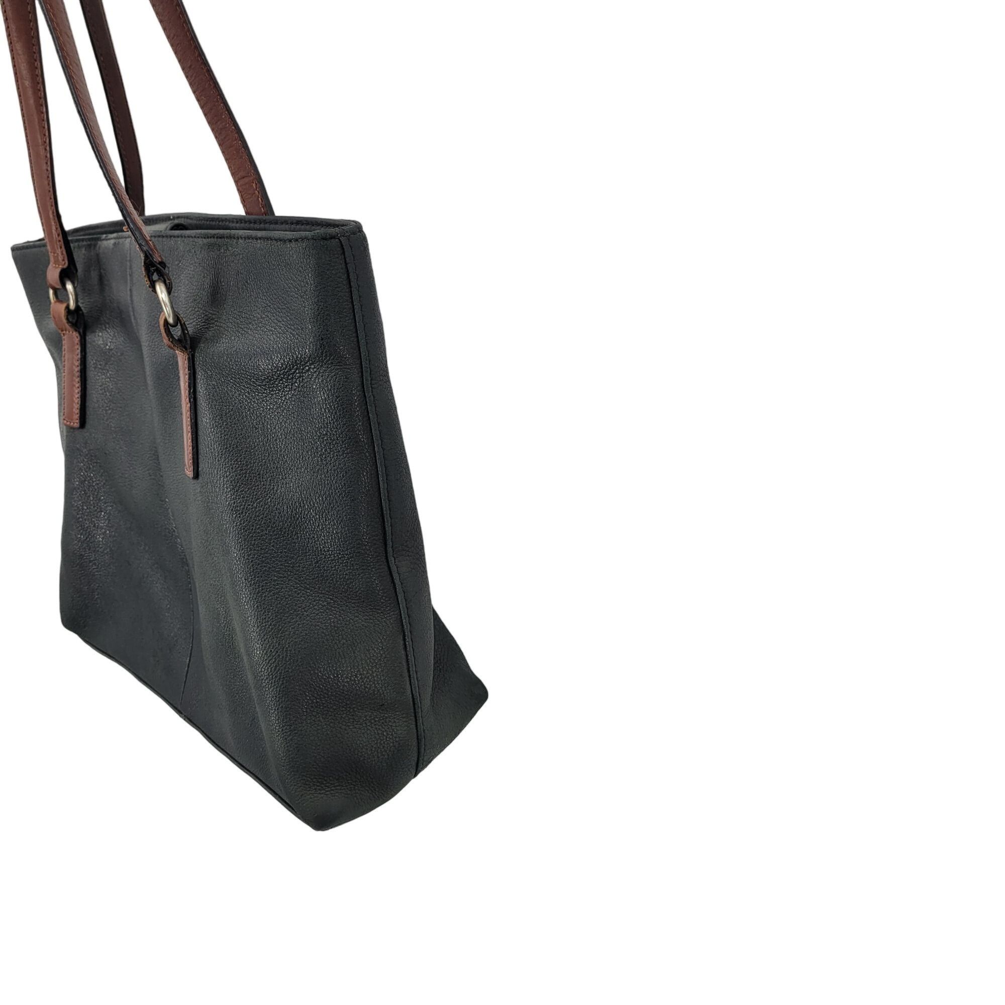 Fossil Fossil Black Genuine Leather Tote Bag Pebble Brown Embroider Size ONE SIZE - 9 Thumbnail