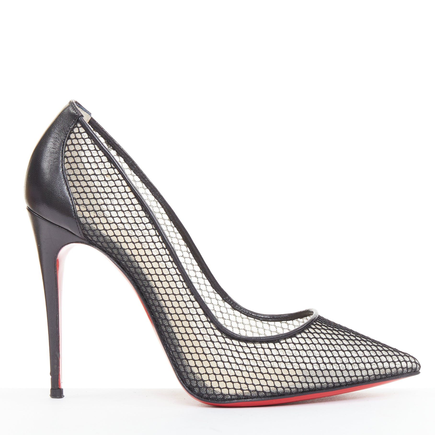 Christian Louboutin CHRISTIAN LOUBOUTIN Follies Resille 100 Fishnet Pailette black mesh pointy pumps EU37.5 Size US 7.5 / IT 37.5 - 1 Thumbnail