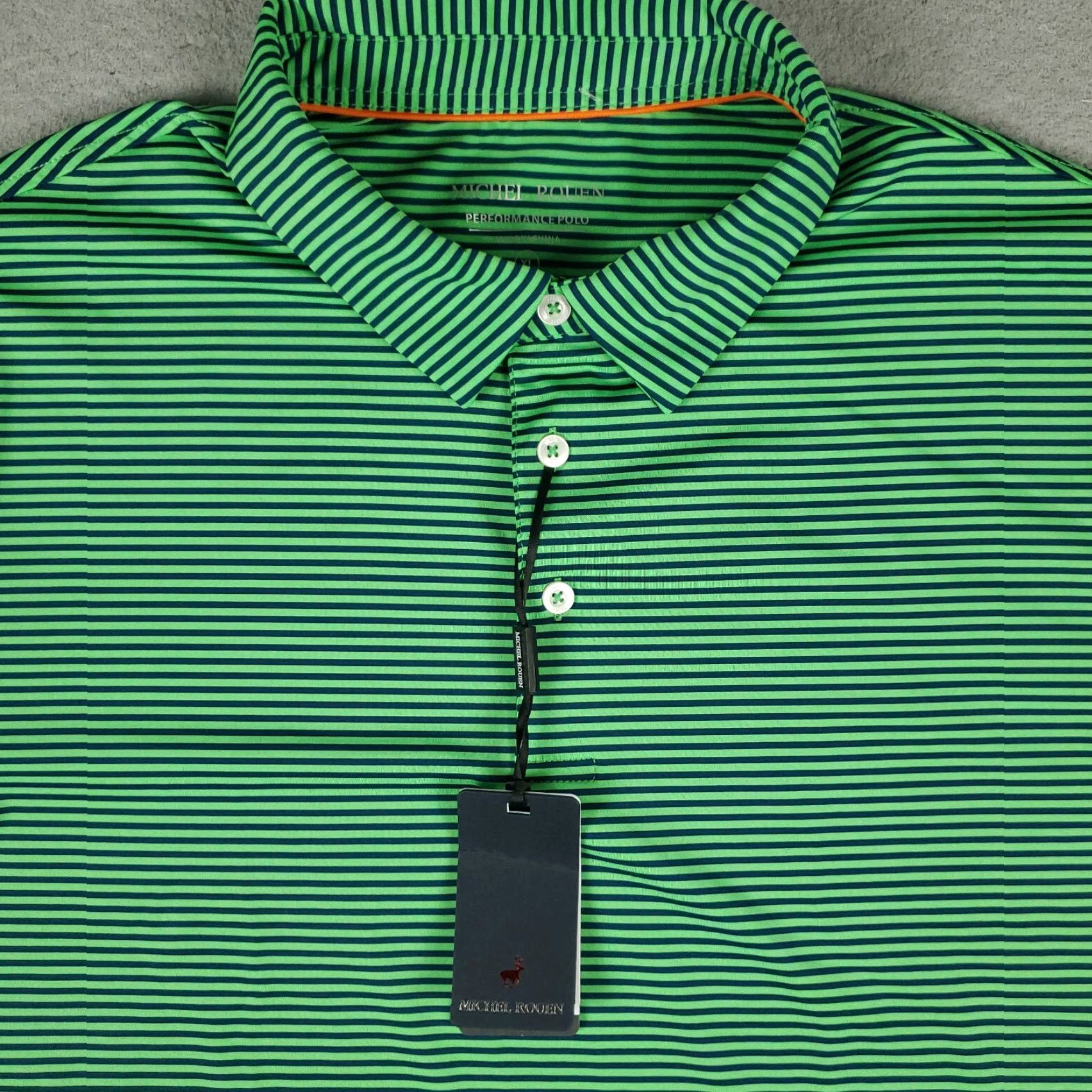 Vintage Michel Rouen Polo Shirt Mens XL Green Striped Performance Golf Short Sleeve Polo Size US XL / EU 56 / 4 - 2 Thumbnail