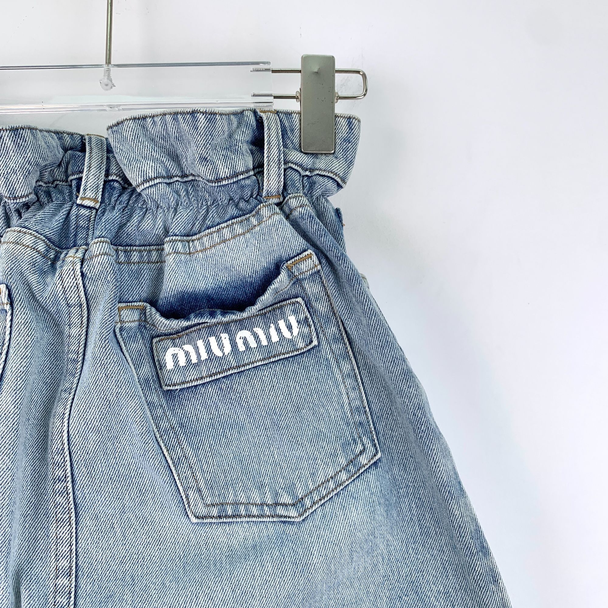 Miu Miu Miu Miu Blue Denim Skirt With Frayed Hem & Logo Pocket Size Size 25" / US 0 / IT 36 - 5 Thumbnail