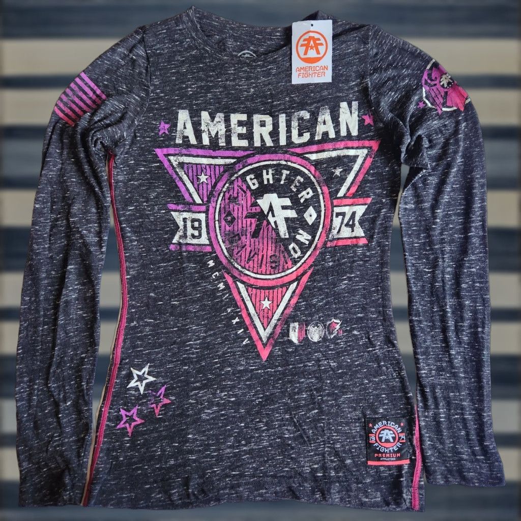 Vintage American Fighter By Affliction Siens Heights Women's XS Black LS Graphic T-Shirt Long Sleeve MMA Athletic Gymwear Biker Tee Size XS / US 0-2 / IT 36-38 - 1 Thumbnail