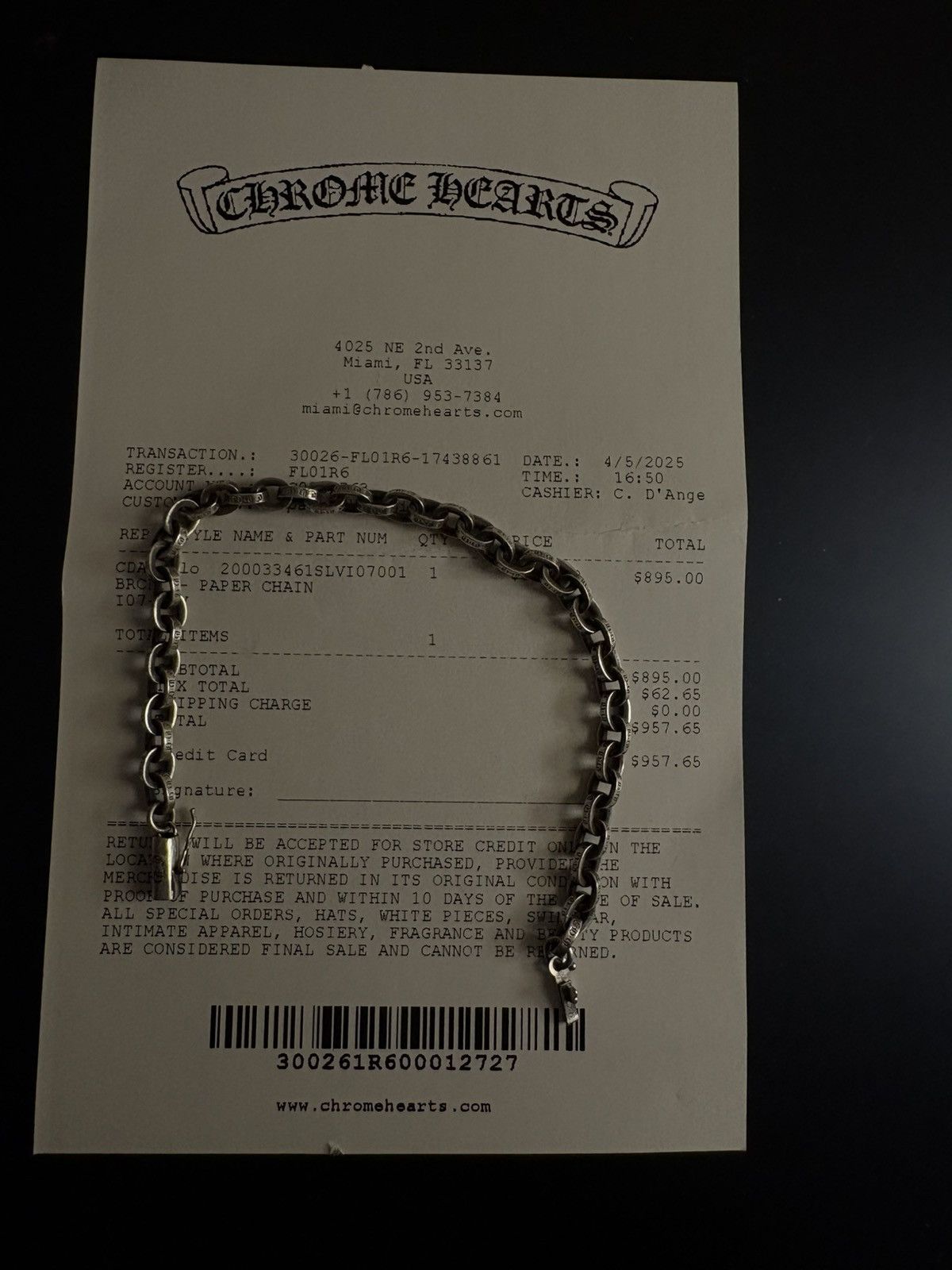 Chrome Hearts Paper Chain Bracelet
