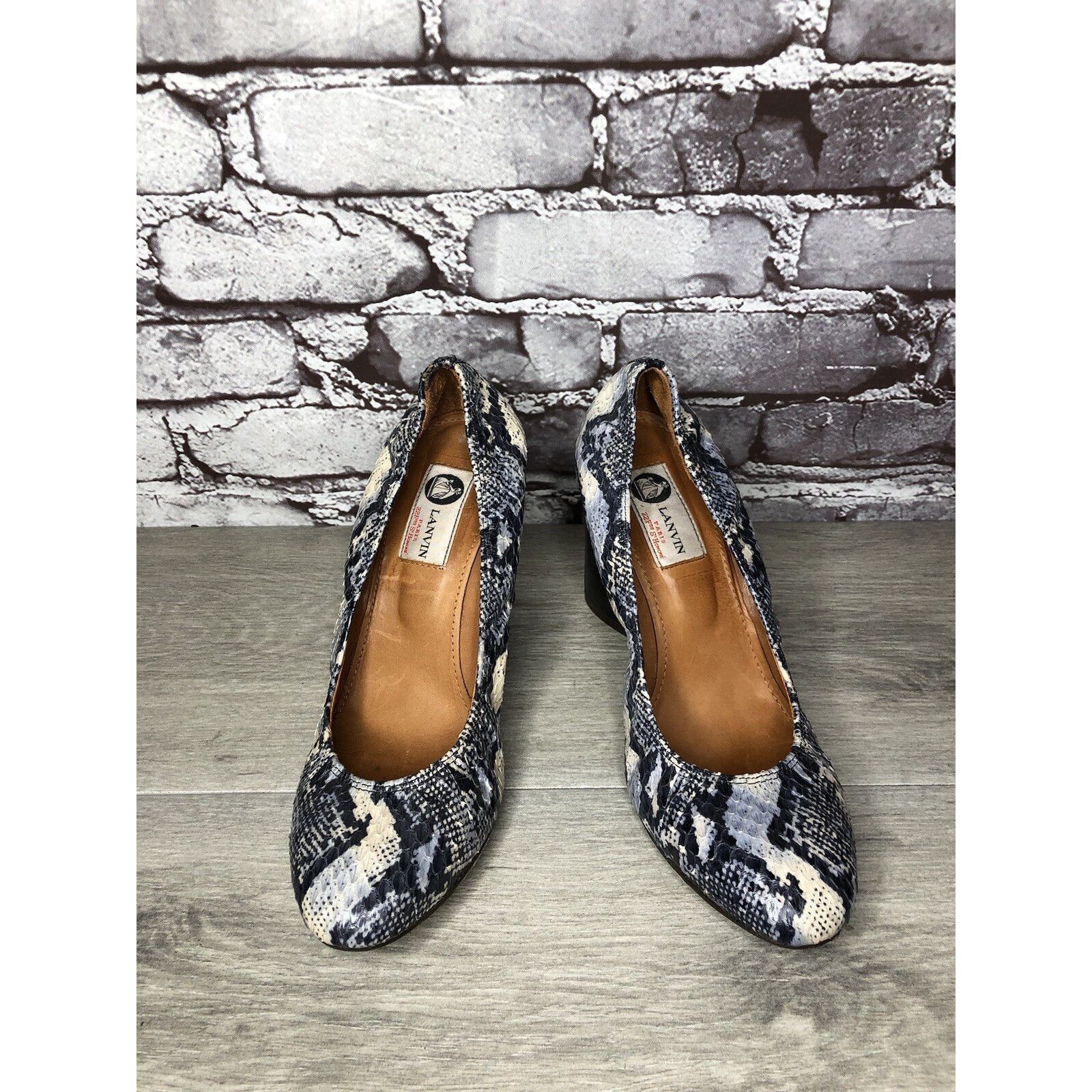Lanvin LANVIN Ivory Blue Leather Snake Skin Pumps High Wedges Shoes Size US 9.5 / IT 39.5 - 21 Thumbnail