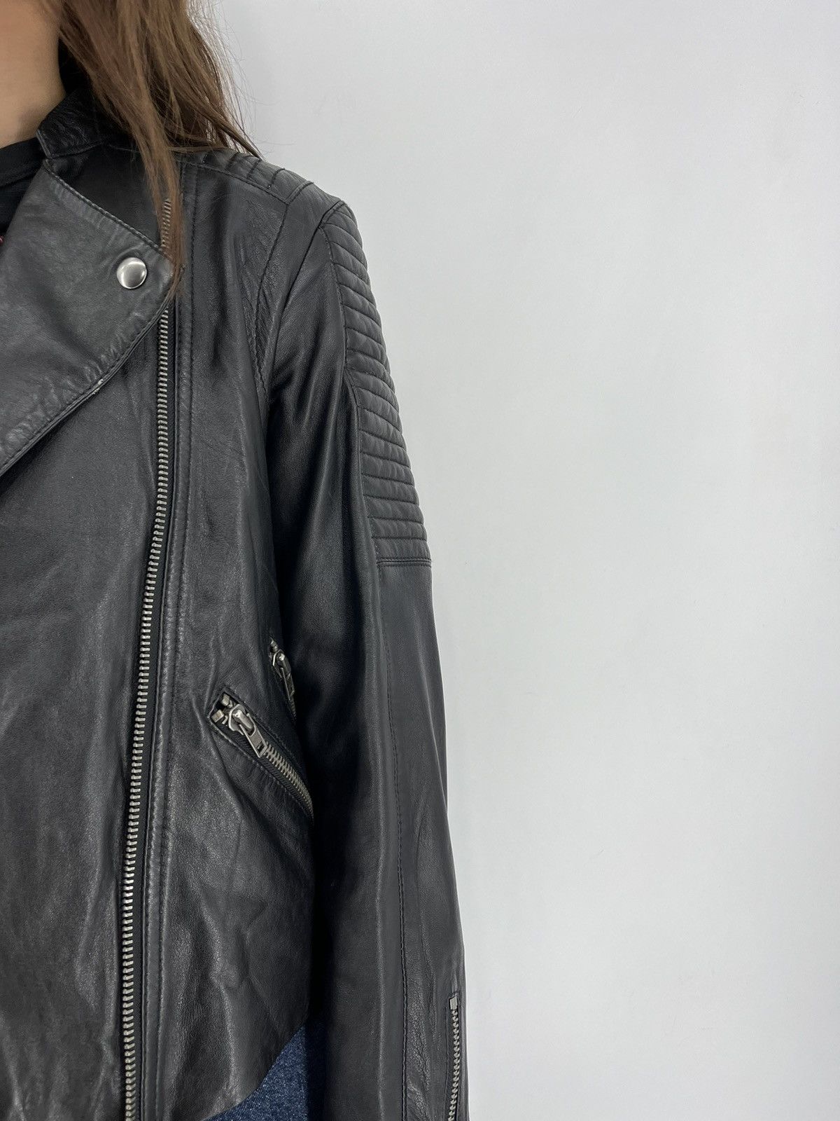 Leather × Mango Mango Black Leather Biker Jacket Racing Moto HONDA BMW Size S / US 4 / IT 40 - 6 Thumbnail