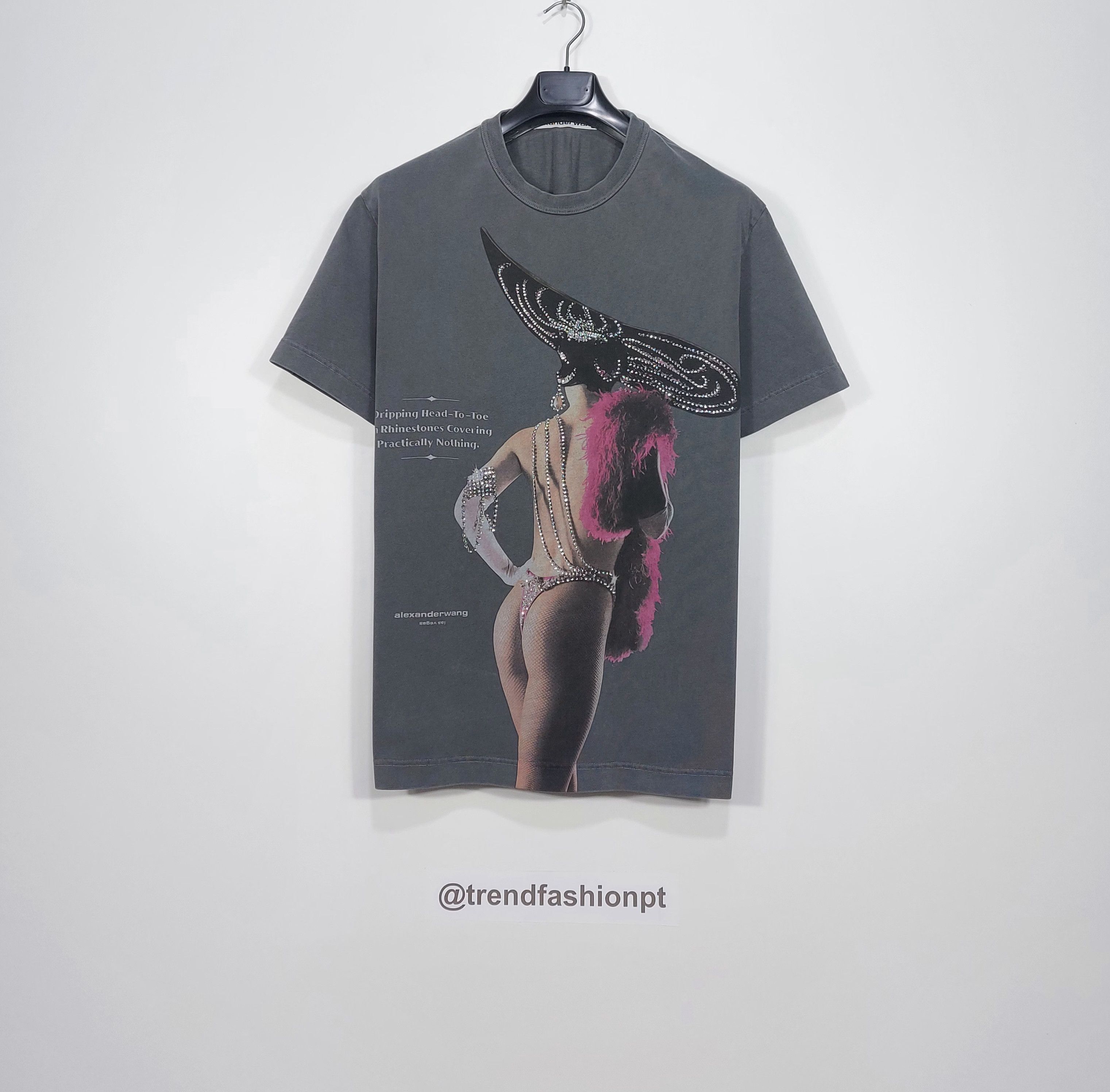 rhinestone print tshirt - washed black M