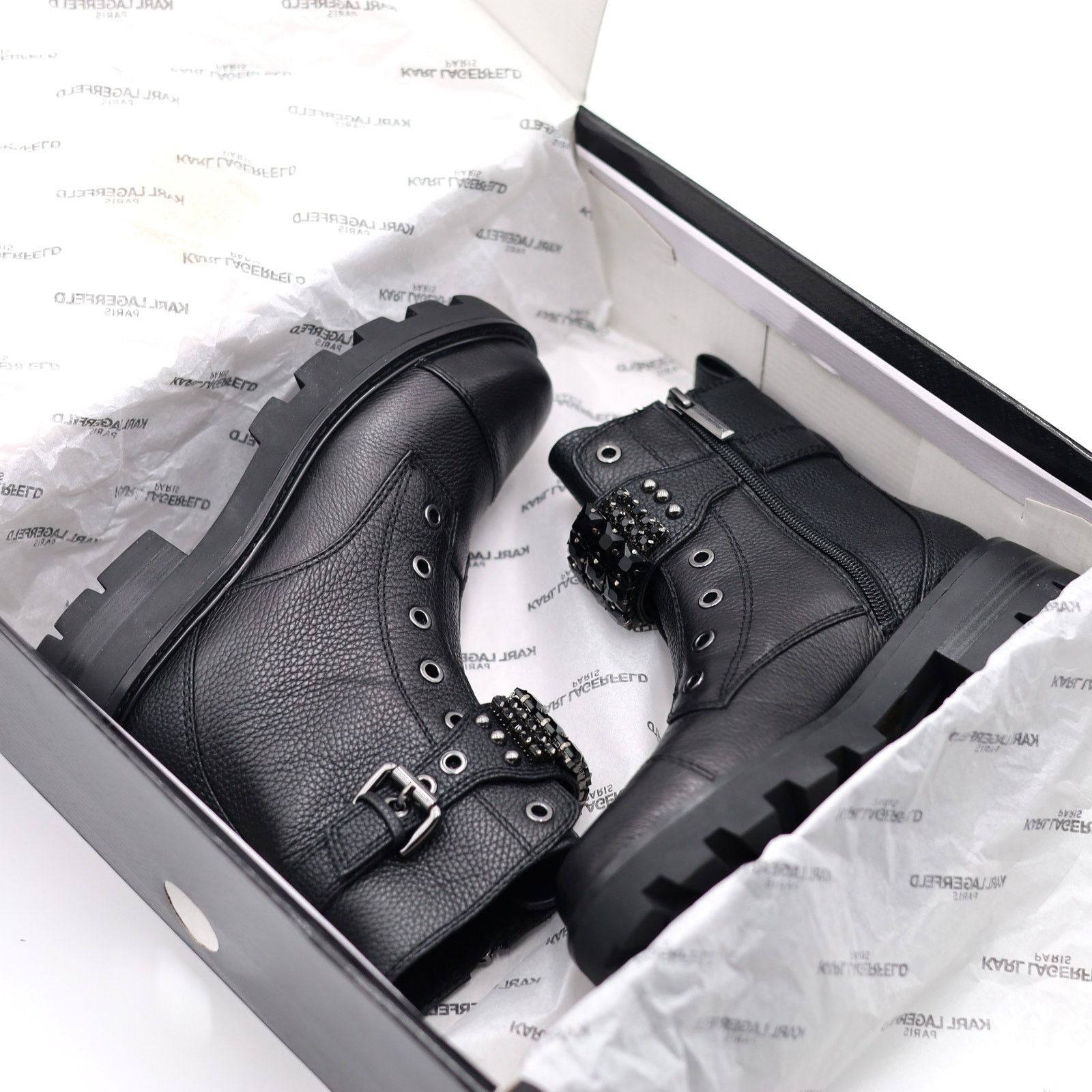 Karl Lagerfeld Karl Lagerfeld Paris Women Black Leather Combat Booties 6M Size US 6 / IT 36 - 3 Thumbnail