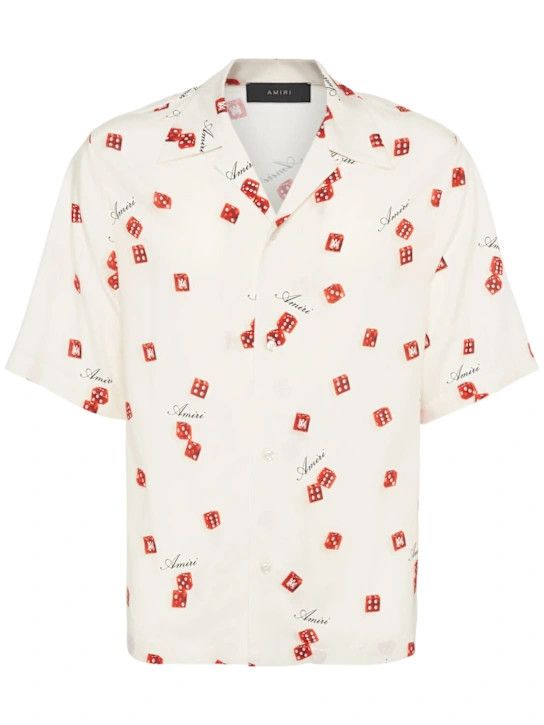 Amiri o1lsvrm0425 Dice Printed Viscose Bowling Shirt in Alabaster Size US L / EU 52-54 / 3 - 1 Thumbnail
