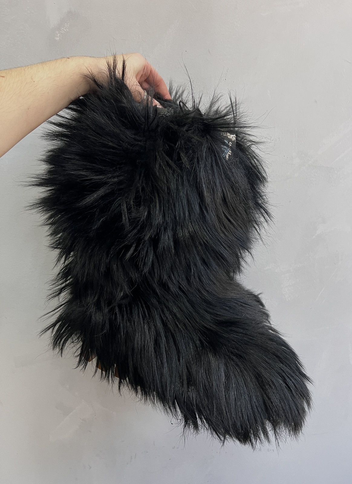 Japanese Brand Rick owrns style black leather boots fur faux opium style Size US 9 / EU 42 - 2 Thumbnail