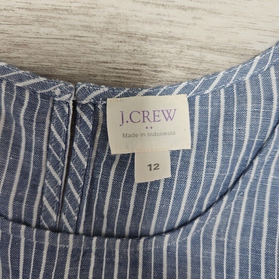 J.Crew J Crew Linen Blend Top Womens 12 Blue Striped Ruffle Collar Size XL / US 12-14 / IT 48-50 - 7 Thumbnail