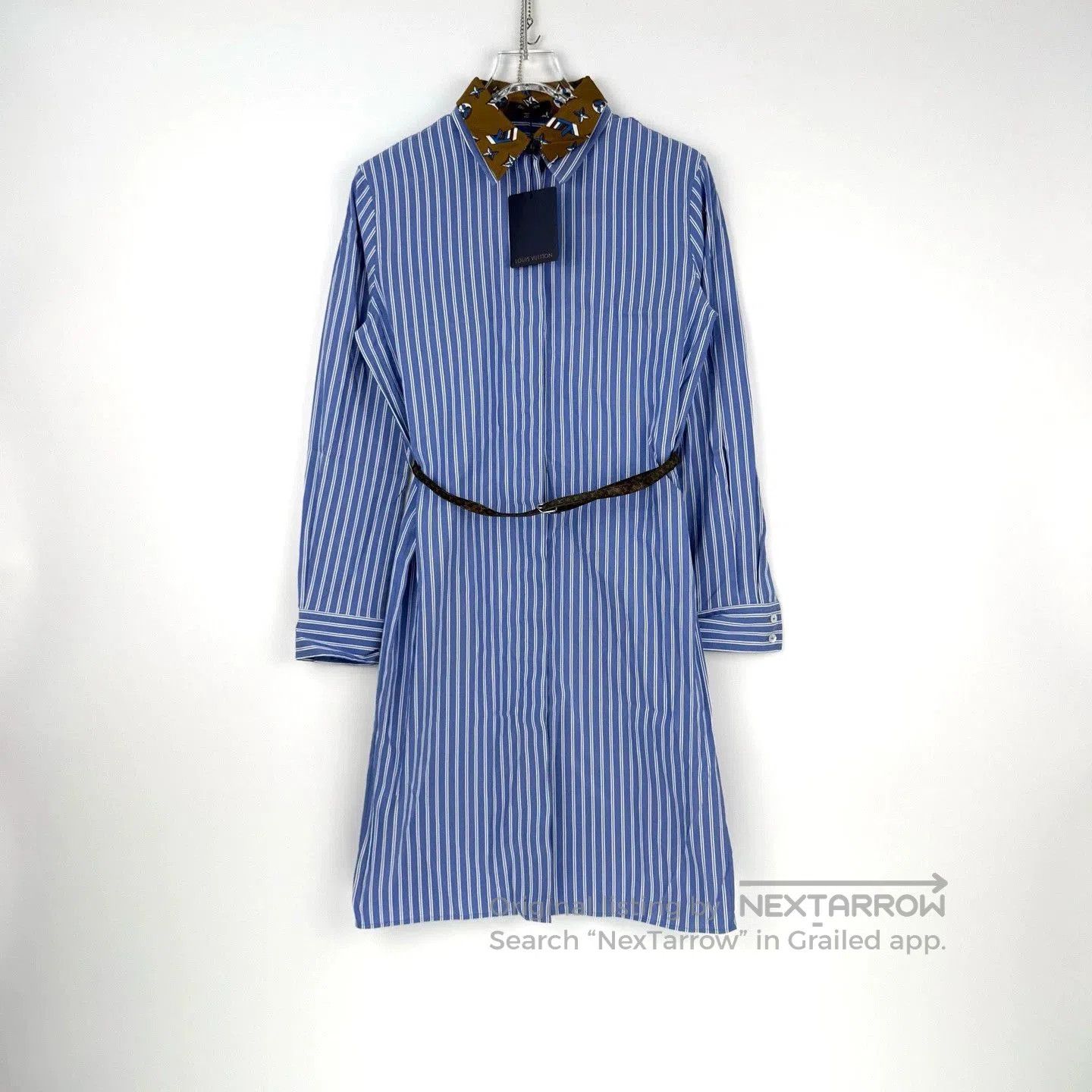 Louis Vuitton Blue White Stripe Logo Shirt Dress . Size M / US 6-8 / IT 42-44 - 3 Thumbnail
