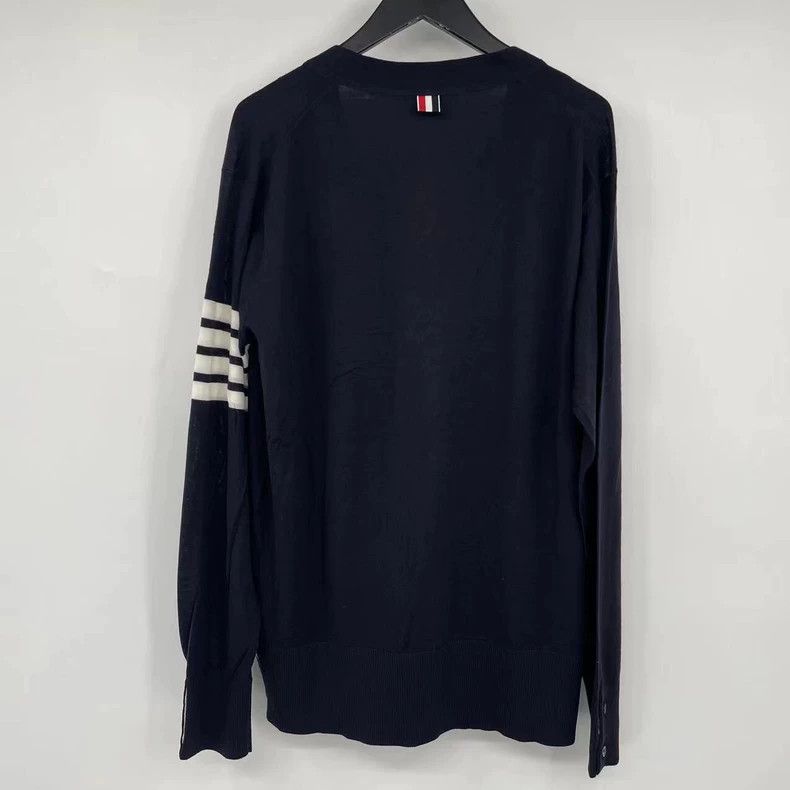 Thom Browne Thom browne Dark blue striped wool knitted cardigan 2503-Ne Size US XXL / EU 58 / 5 - 2 Thumbnail