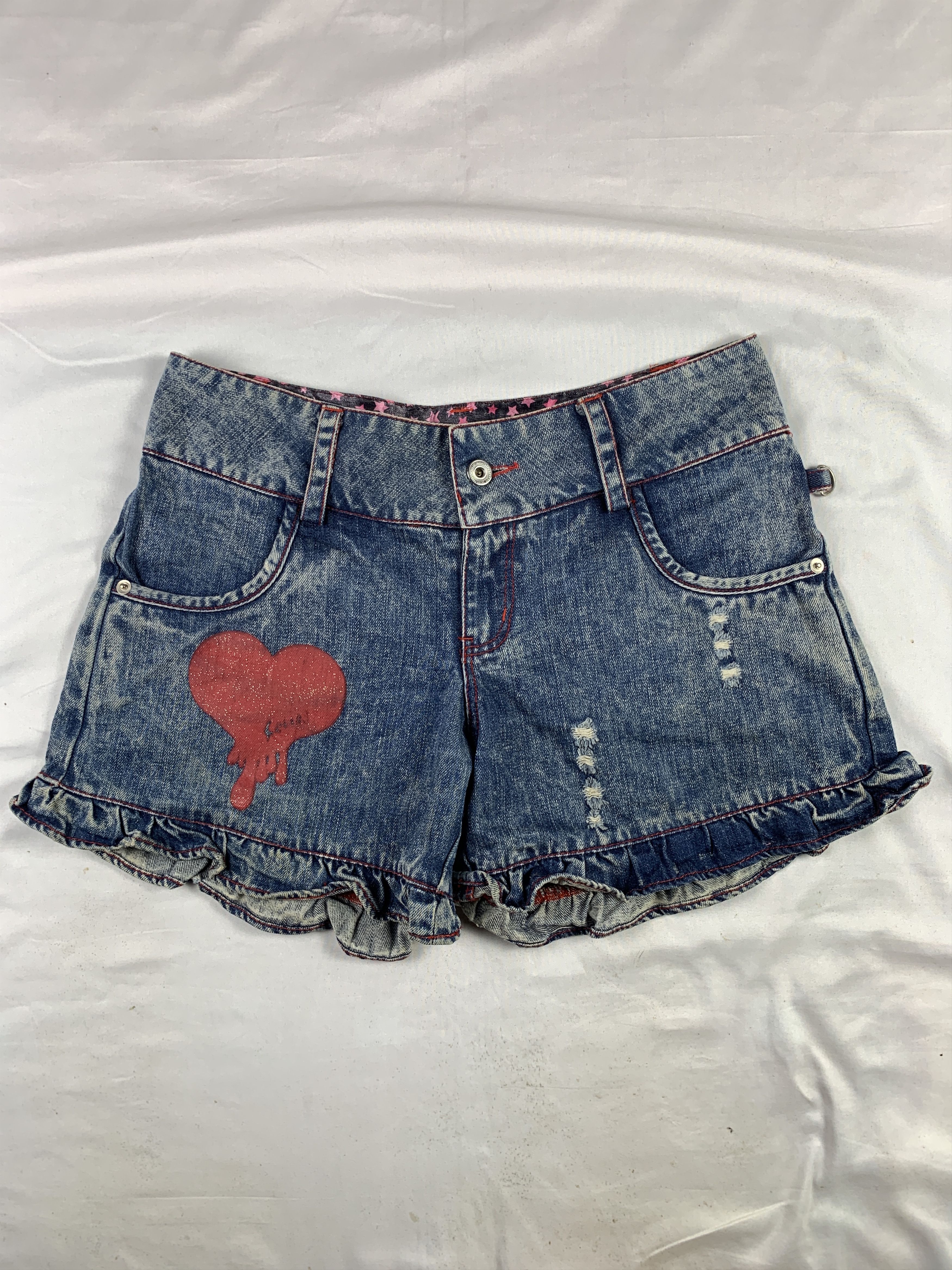Super Lovers Super Lovers Japan Washed Blue Ruffle Shorts (31) Size 31" - 4 Thumbnail