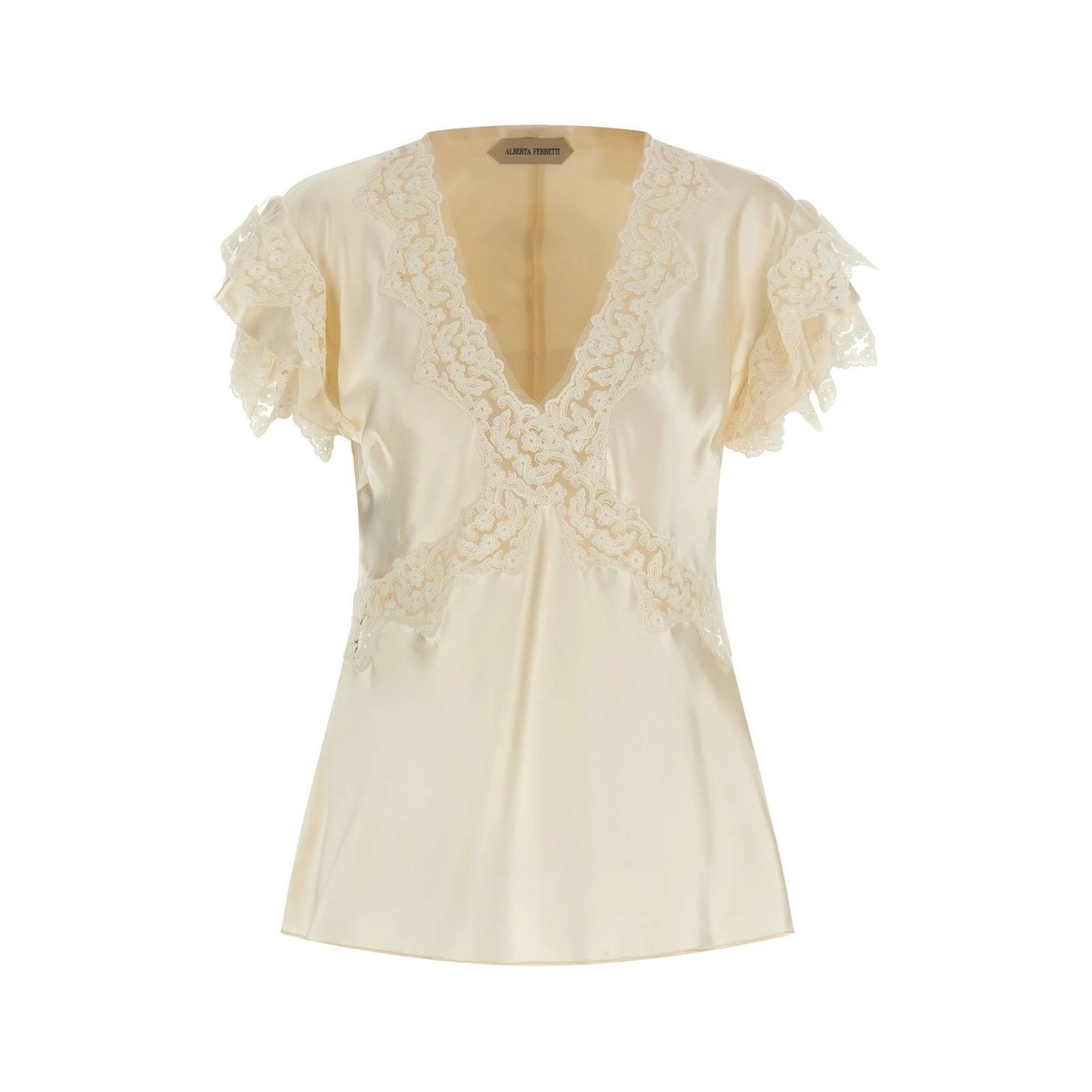 ALBERTA FERRETTI Satin And Lace Beige Top New & Authentic (W