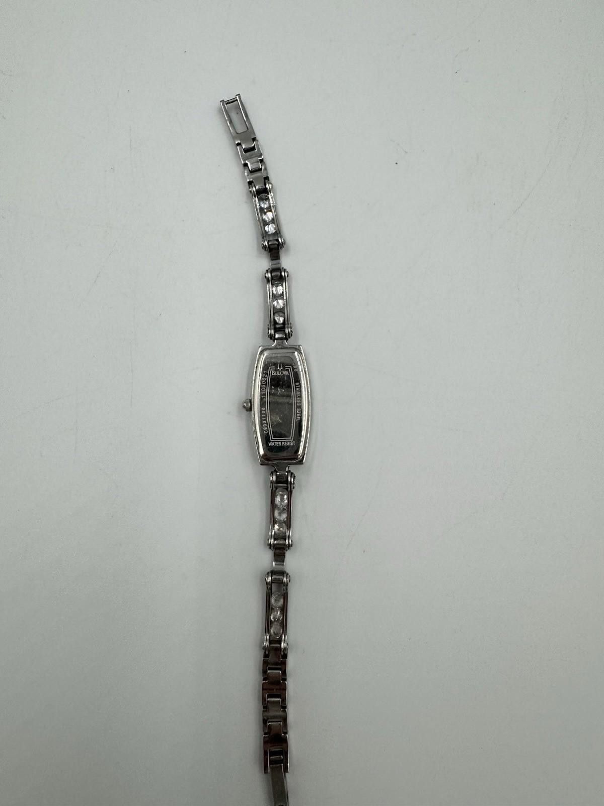 Bulova Womens Floating Crystals Black Dial Silver Stainless