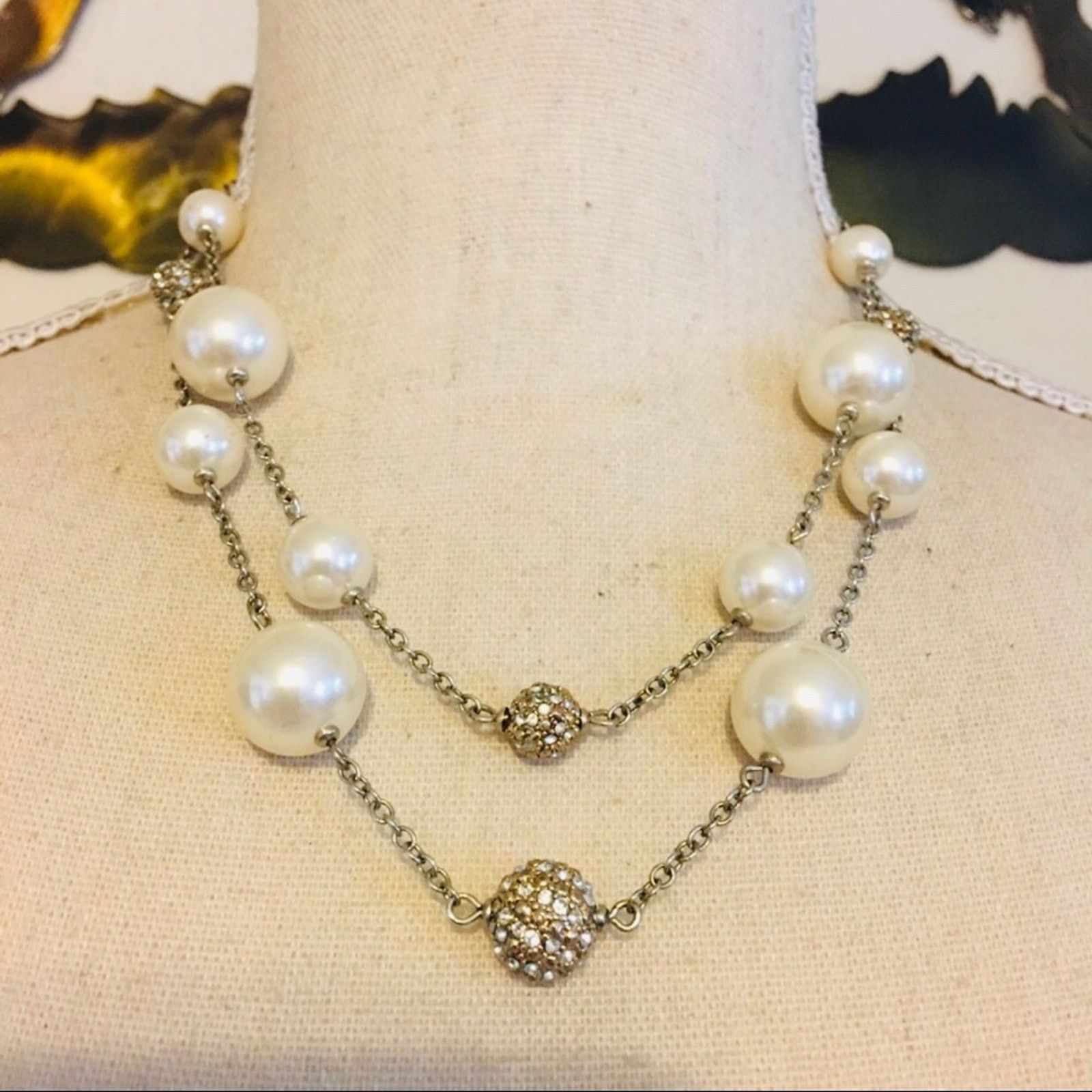 Jewelry Layered Pearl And Rhinestone Ball Necklace in Silver, Women's