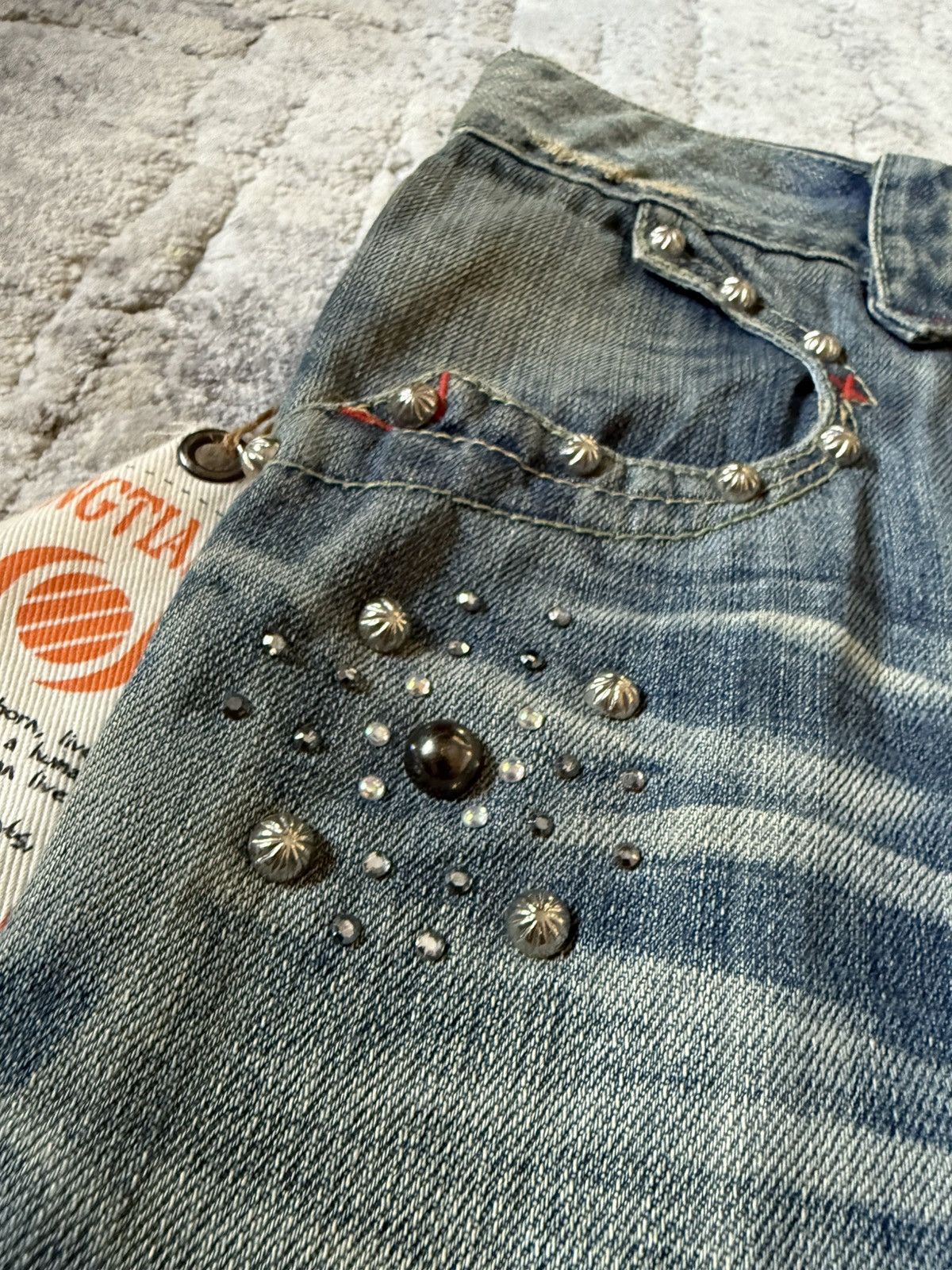 If Six Was Nine Studded Gemstone Claw Mark Muddy Wash Japanese Flared Jeans Size US 29 - 6 Thumbnail