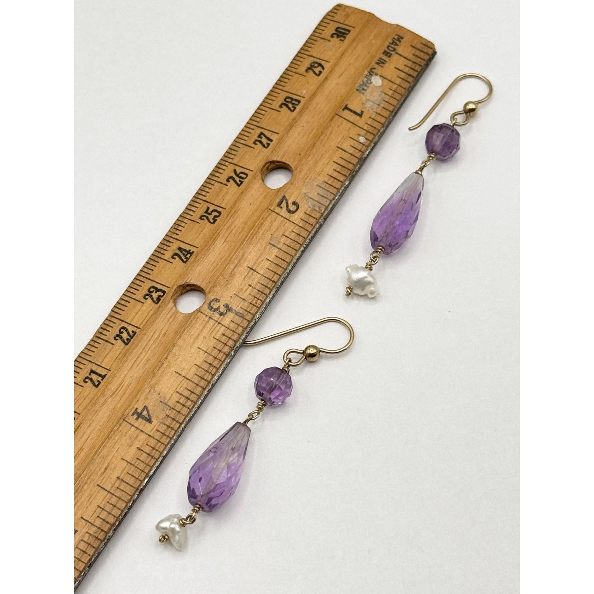 Vintage Purple Topaz Stone Freshwater Pearl Drop Dangle Earrings Size ONE SIZE - 7 Thumbnail