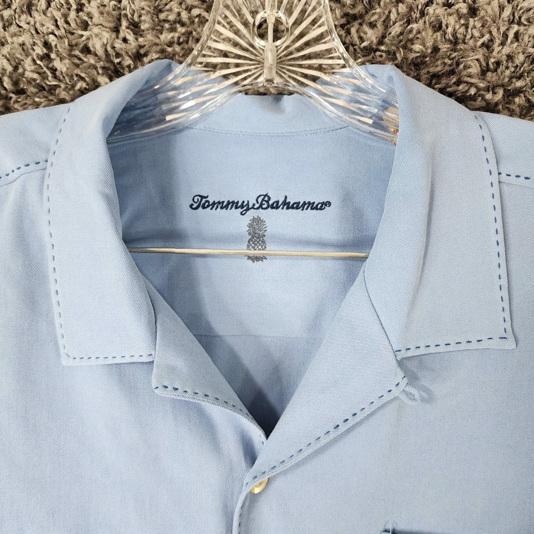 Tommy Bahama Tommy Bahama Blue Silk Button Up Short Sleeve Mens Large Size US 33 - 5 Thumbnail