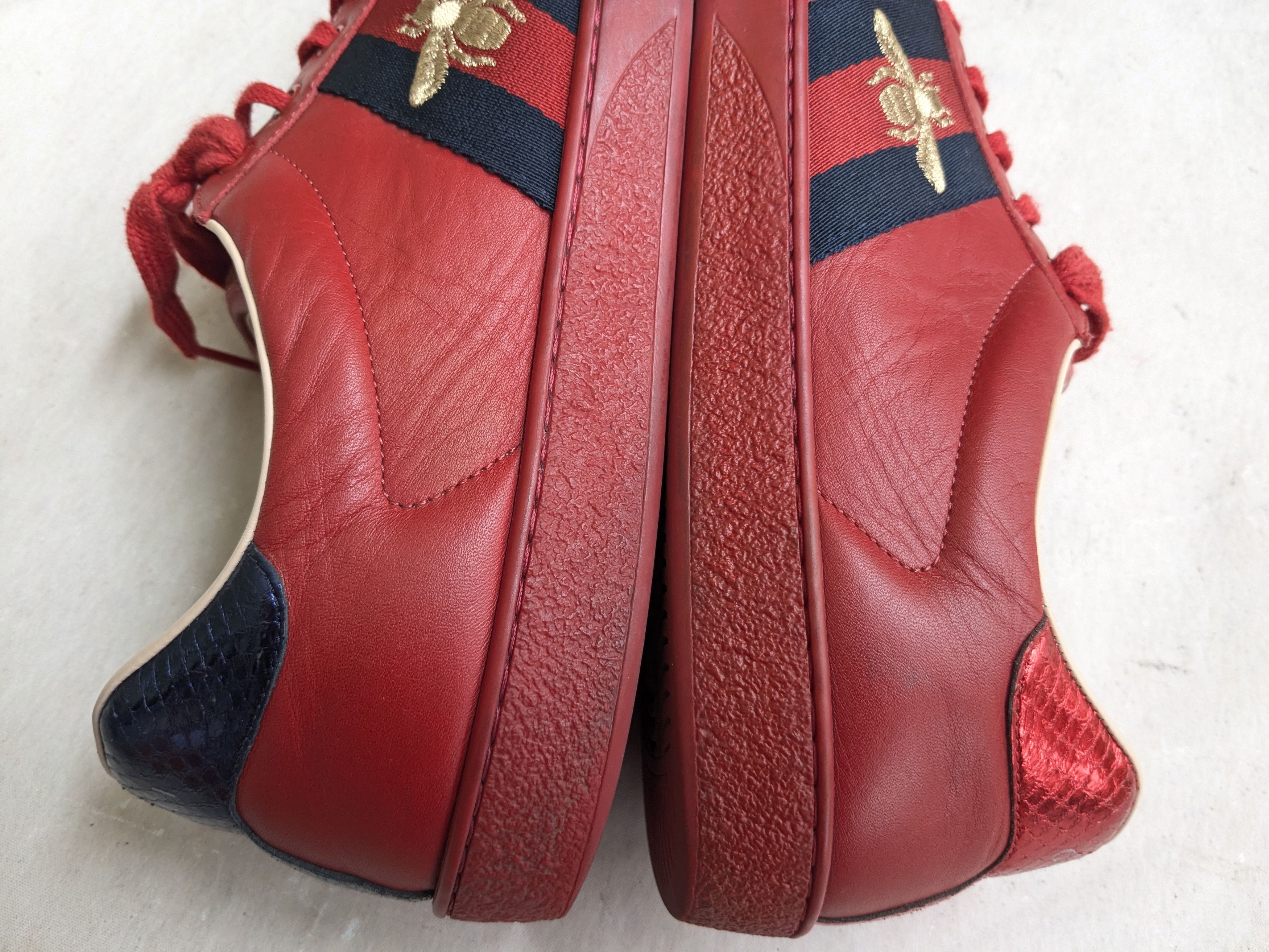 Gucci Gucci Ace Sneakers Red Bee Leather Low Tops Size US 12.5 / EU 45-46 - 11 Thumbnail