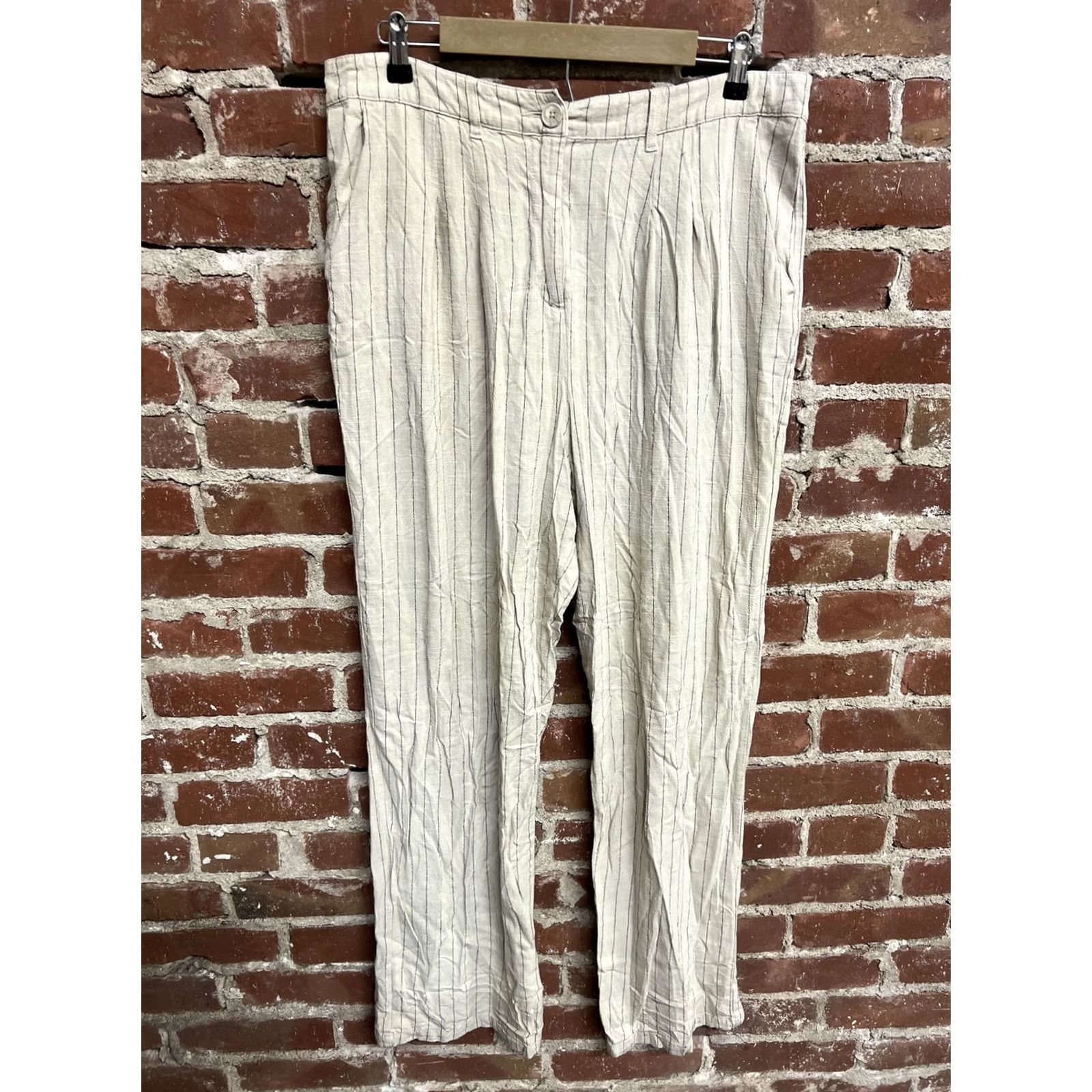 Asos ASOS Design Tall Oversized Wide Leg Pants Stripe Linen Beige 12 Size 34" / US 12 / IT 48 - 2 Thumbnail