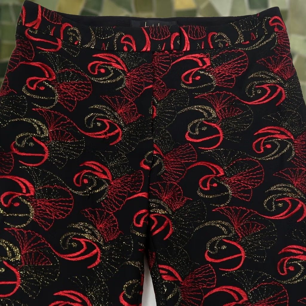 Nicole Miller VINTAGE Nicole Miller Pants 90s Black Gold Red Embroidered Slim Straight 6 Women Size 28" / US 6 / IT 42 - 1 Thumbnail