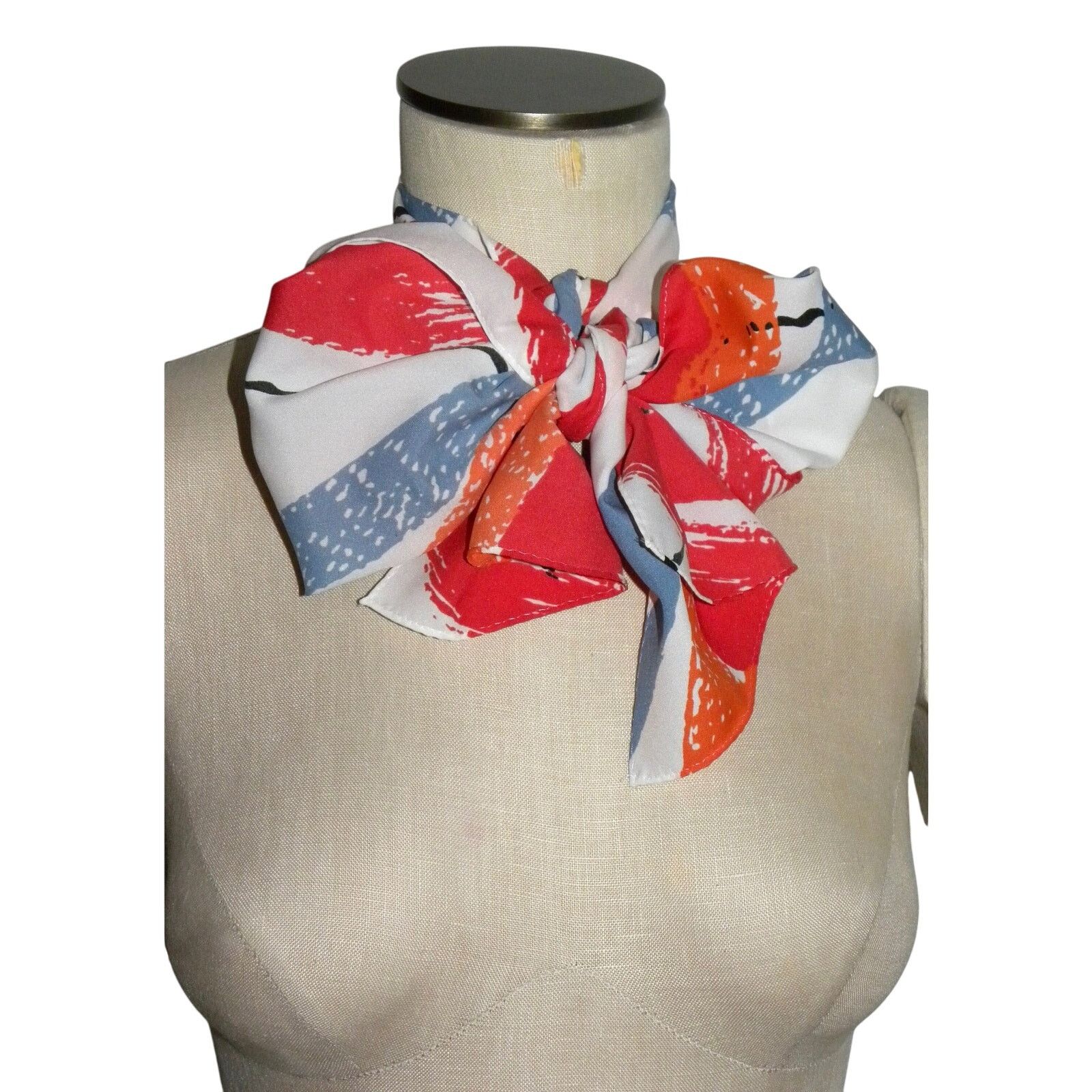 Vintage 70s Neck Scarf Bow Bold MOD Hair Scarf | 53" x 9.25" Size ONE SIZE - 6 Thumbnail