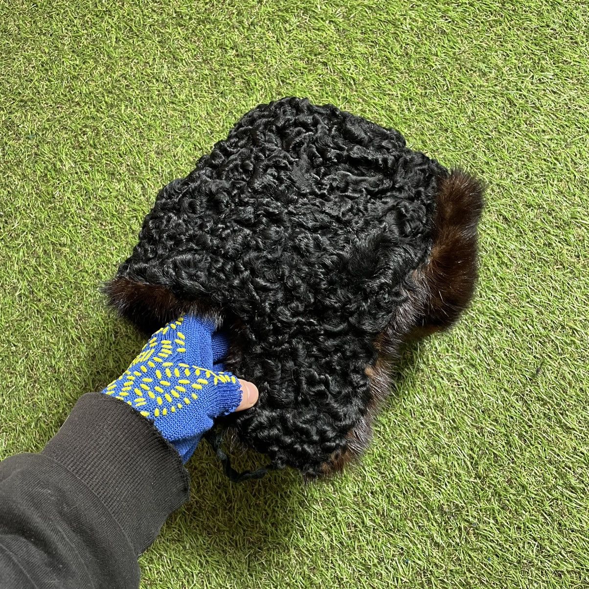 Vintage Vintage Karakul Fur Hat Textured Black Archive Winter OS Size ONE SIZE - 3 Thumbnail