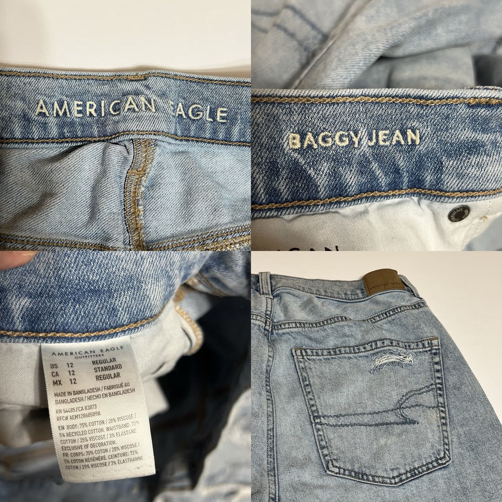American Eagle Outfitters American Eagle Womens Jeans Baggy 12 Regular 30x30 Blue Distressed Logo Denim Stretch High Rise 90s Grunge Womens Size 34" / US 12 / IT 48 - 8 Thumbnail