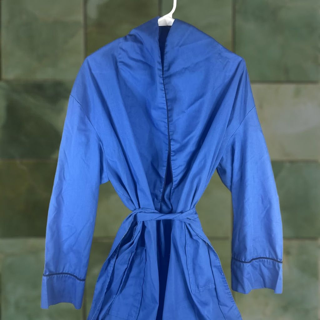 Vintage VINTAGE Robe Mens Medium Blue Belted Long Sleeve Polycotton Lounge Bathrobe Size US M / EU 48-50 / 2 - 1 Thumbnail