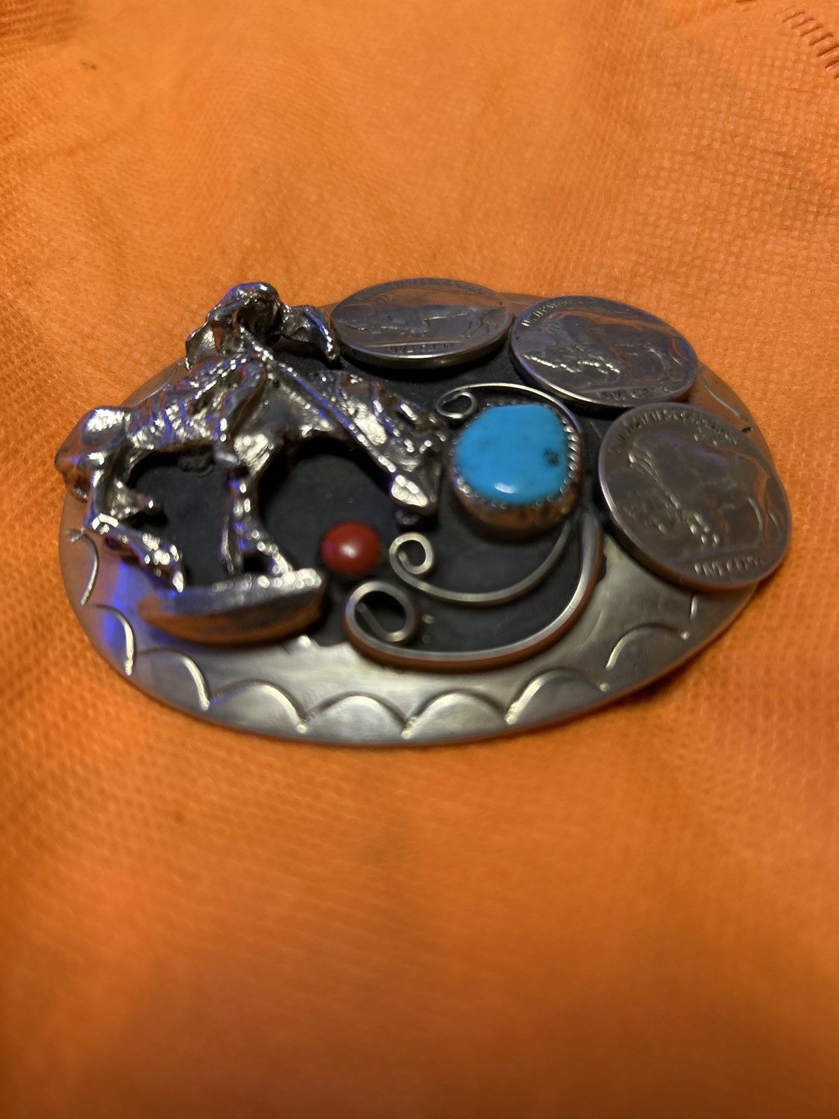 Native × Vintage VINTAGE END OF TRAIL TURQUOISE CORAL BELTBUCKLE Size ONE SIZE - 4 Thumbnail