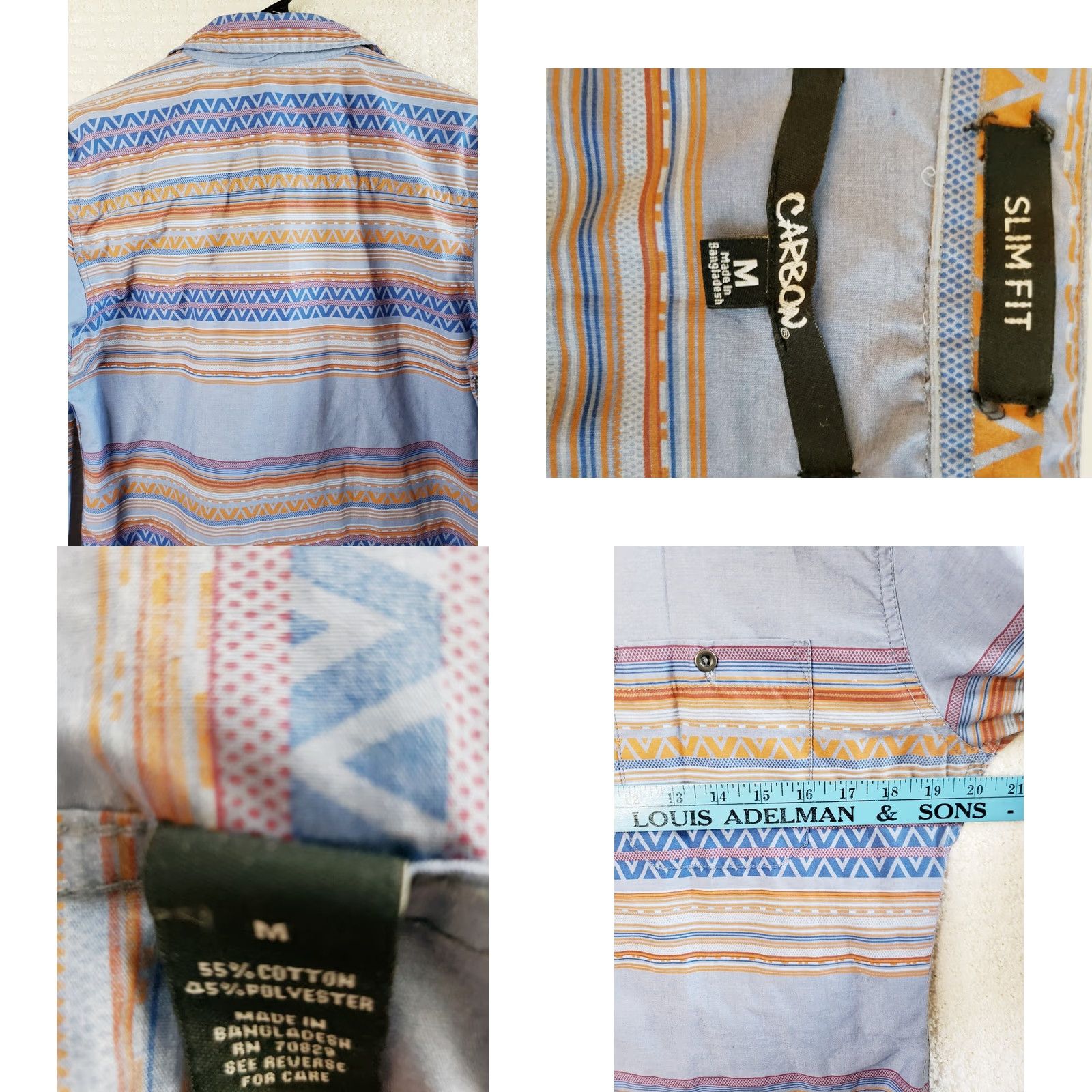 Carbon Carbon Slim Fit Aztec Tribal Print Western Look Classic Long Sleeve Button Up Shirt Men’s M Size US M / EU 48-50 / 2 - 8 Thumbnail