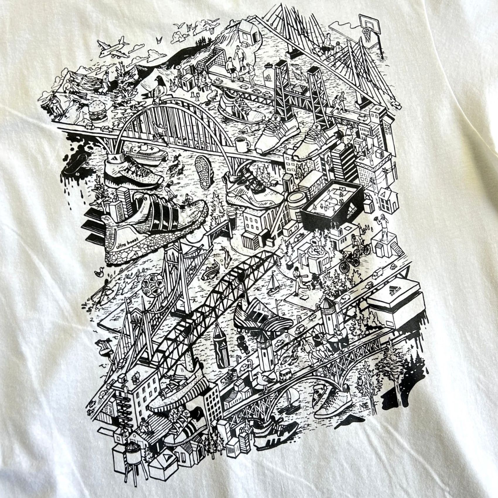 Adidas Adidas Amplifier Tee Shirt Mens XL White Cityscape Bridges Graphic Print Short Sleeve T-Shirt Activewear Size US XL / EU 56 / 4 - 3 Thumbnail
